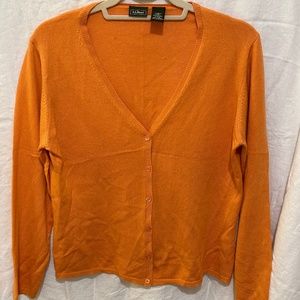 LLBean silk/cashmere orange cardigan sweater